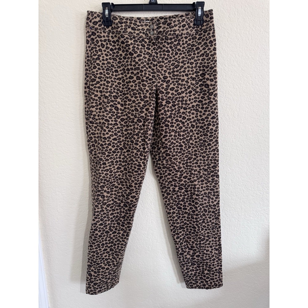 Anne Klein A Line Leopard Print Trousers Tan Black Animal Straight Leg Pants 8
